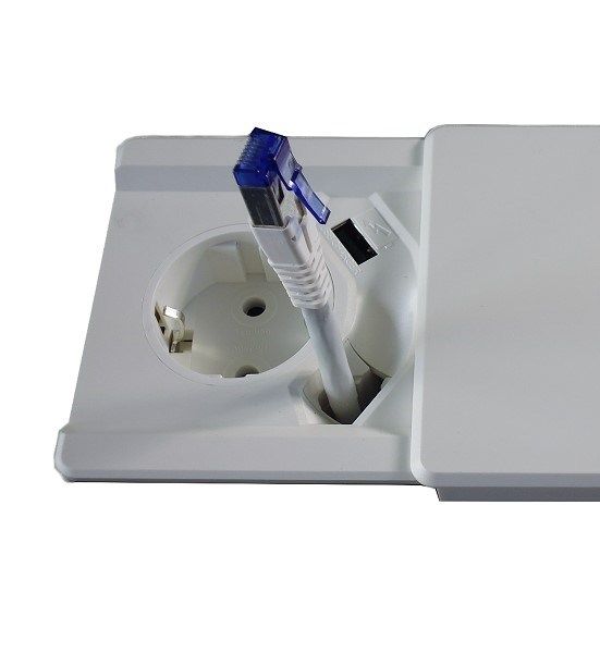 EVOline® Tisch-Einbausteckdose Square80 mit Qi-Ladestation +USB +CAT6 3m-flexibel