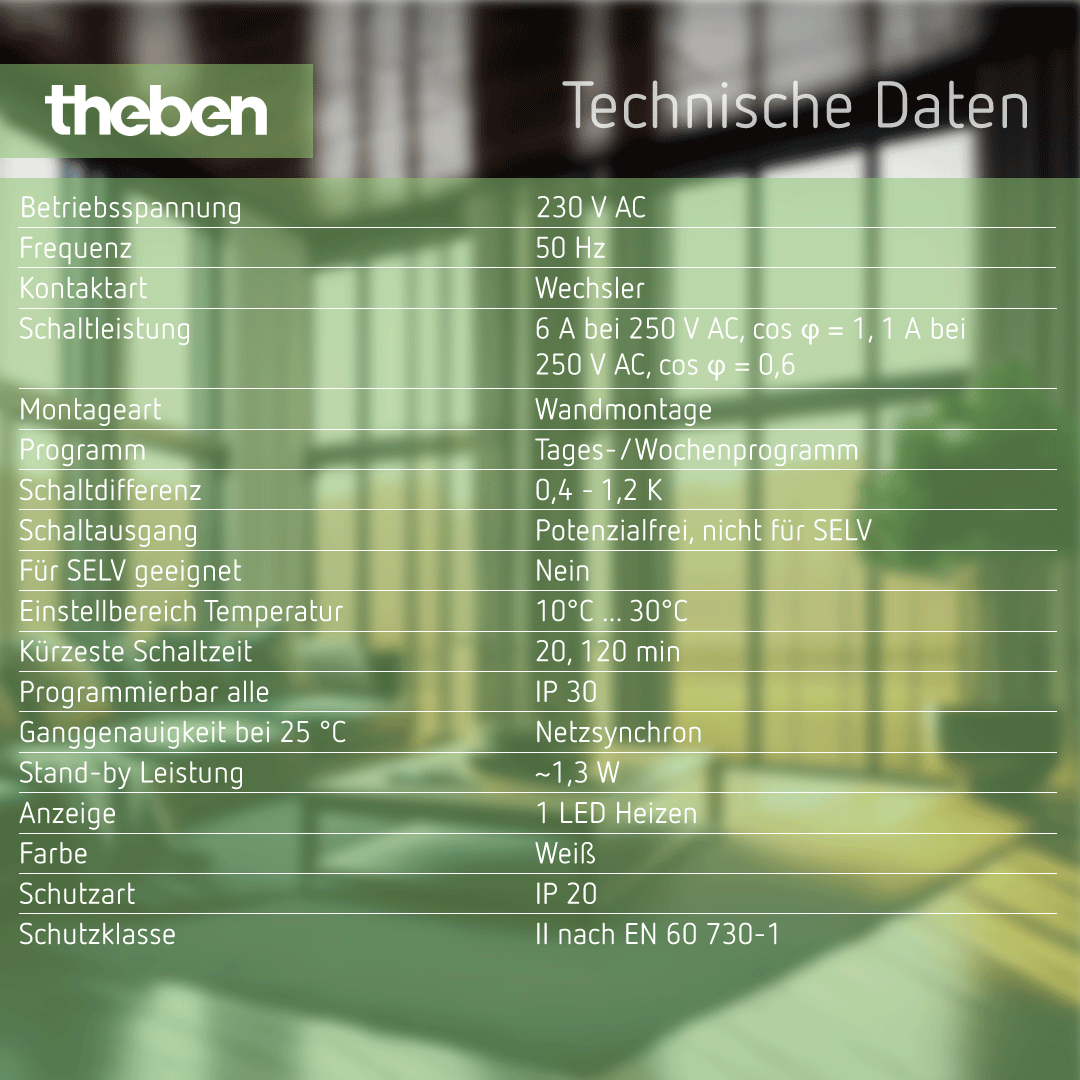 Datenblatt der Theben RAMSES 722 – Analog-Uhrenthermostat, 230V, Tages-/Wochenprogramm Datenblatt Theben RAMSES 722 – Analog-Uhrenthermostat, 230V, Tages- oder Wochenprogramm, technische Details