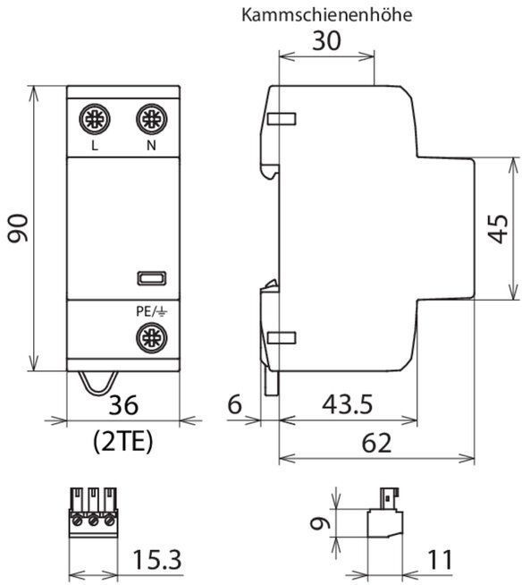 Dehn + Söhne 941116 Anwendungsopt. Kombi-Ableiter DEHNshield B Typ 1+2 für einphasige TT-und TN-System