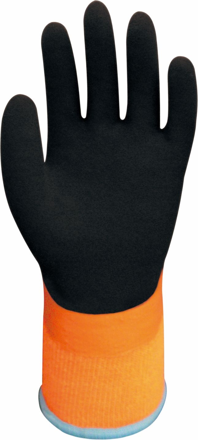 Wonder Grip® WG-338 Arbeitshandschuh Thermo Plus, Gr. M/8, vollständig doppelt latexbeschichtet, Kälteschutz, Hitzeschutz, Schnittschutz, 1x Paar L/R, orange/schwarz