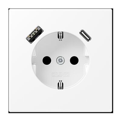 Jung LS1520-15CAWWM Schutzkontakt-Steckdose 16 A 250 V ~, mit USB-Ladegerät 1 x Typ A + 1 x Typ C, SAFETY+, Serie LS, schneeweiß matt