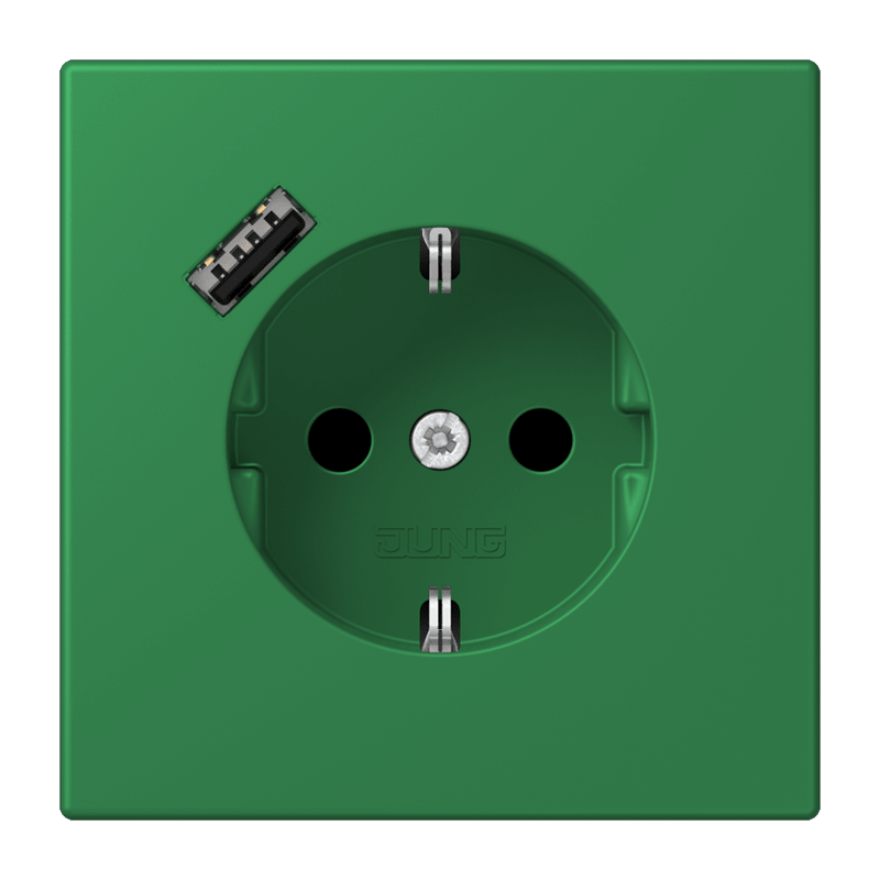 Jung LC152018A219 Schutzkontakt-Steckdose mit USB-Ladegerät Typ A, Safety+, Les Couleurs® 32050, vert foncé