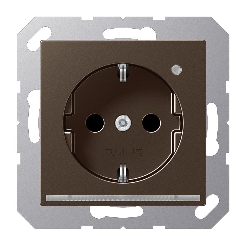 Jung A1520-OMOLNW Schutzkontakt-Steckdose mit LED-Orientierungslicht, Safety +, Thermoplast lackiert, Serie A, mokka