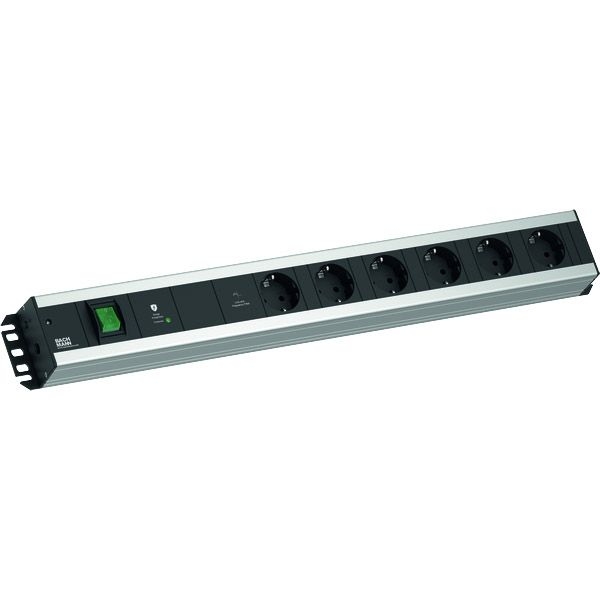 Bachmann 300.096 HANDWERKERLEISTE 90 Grad, 6x Schutzkontaktsteckdose, 1x Geräte-Vollschutz-Plus, 1x Schalter, 2,0 m Schutzkontakt-Winkelstecker, grau/schwarz