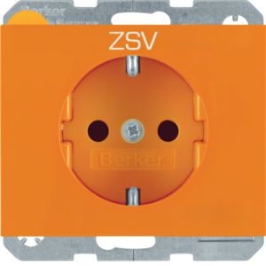 Berker 47357114 Schutzkontakt-Steckdose  mit erhöhtem Berührungsschutz, Aufdruck "ZSV" und Steckklemmen K.x orange glänzend