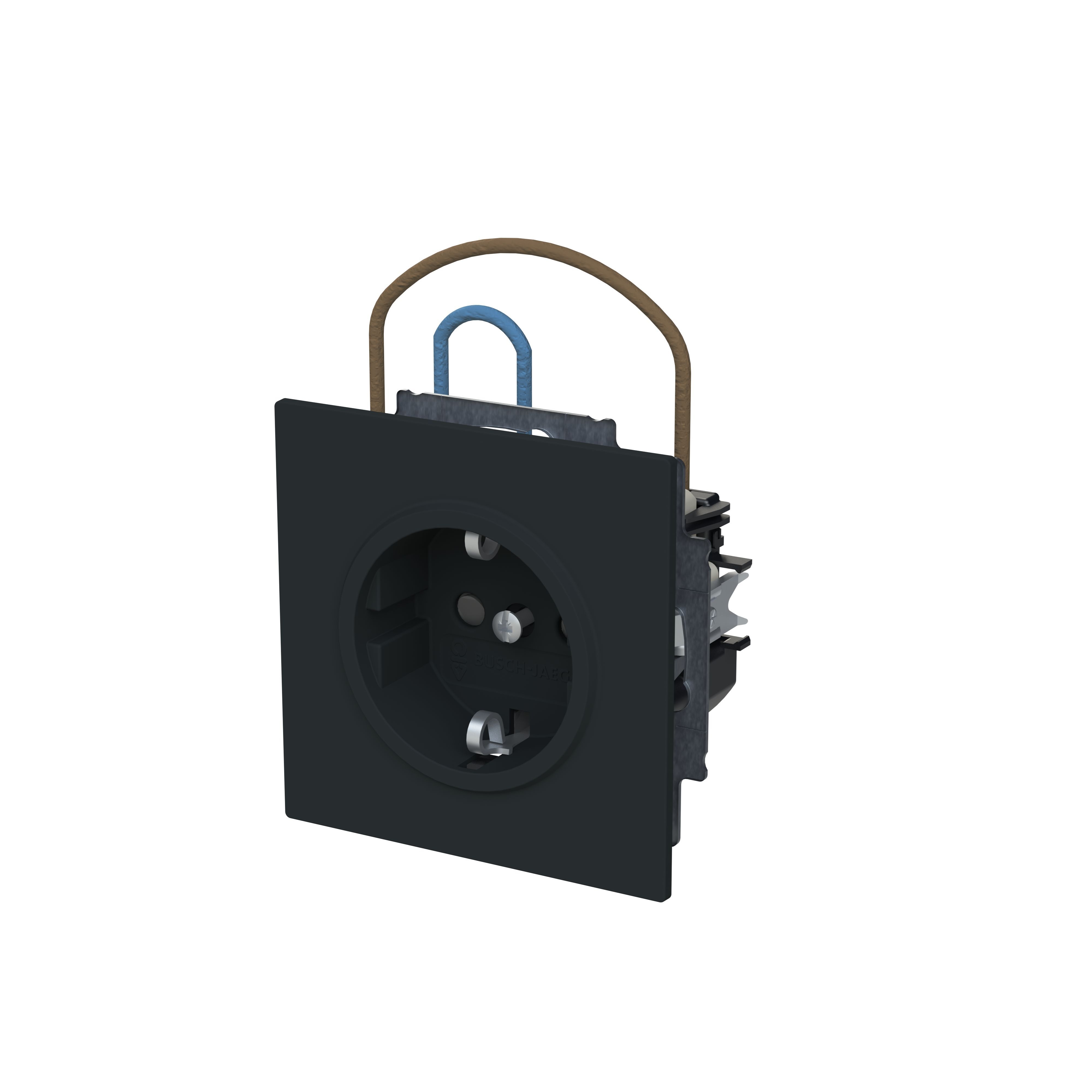Busch-Jaeger 20 EUCBLI-45M Schutzkontakt-Steckdose Safety+ mit Nachtorientierungslicht/Steplight, mit erhöhtem Berührungsschutz, mit Befestigungskrallen, schwarz matt, Busch-art linear