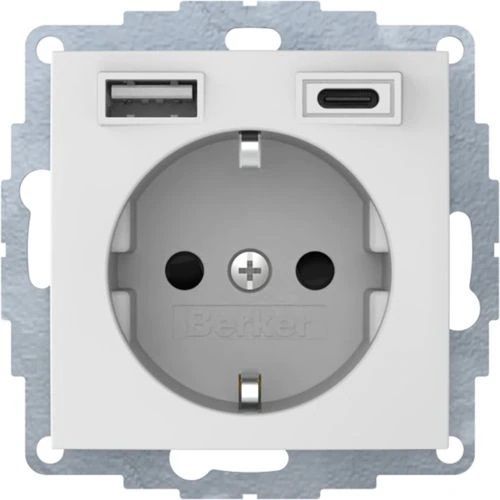 Berker 48041909 Schutzkontakt-Steckdose / USB A-C S.1, polarweiß matt