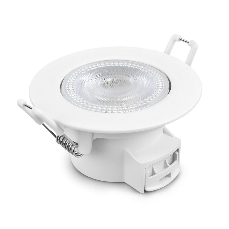Heitronic 501456 LED Einbaustrahler DL7003, rund, 5,5 Watt, 3000/4000/6500 K, 540/600/580 lm, dimmbar, IP44, schwenkbar, weiß, schwarz und silber gebürsteter Abdeckring