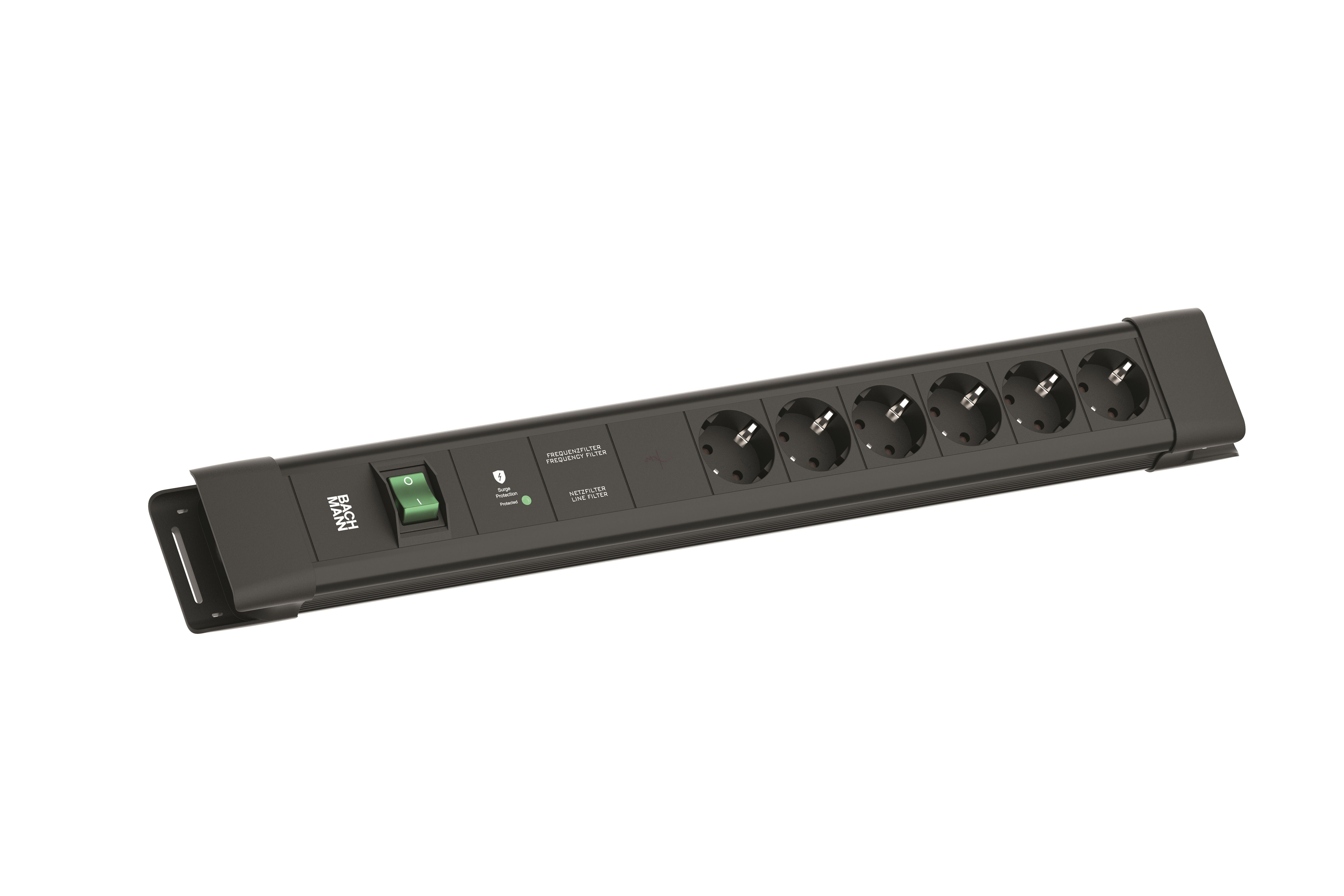Bachmann BM005926 Steckdosenleiste CONNECTUS, 6x Schutzkontaktsteckdose, 1x Geräte-Vollschutz-Plus, 1x Schalter, 2,0 m, Schutzkontaktwinkelstecker, schwarz