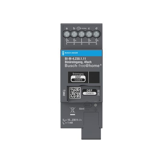Busch-Jaeger BI-M-4.230.1.11 Binäreingang, 4-fach, 230 V, REG, 2 TE, grau, Busch-free@home®