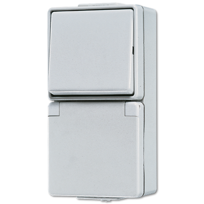 Jung 676W Schutzkontakt-Steckdose 16 A 250 V ~ mit Schalter Universal Aus-Wechsel 10 AX 250 V ~, IP 44, WG 600