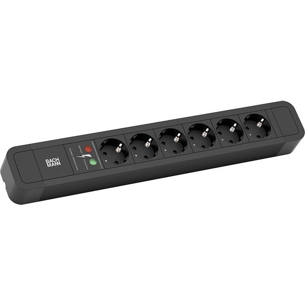 Bachmann 350.003 Steckdosenleiste PRIMO 2, 6x Schutzkontaktsteckdose, 1x Überspannungsschutz, 2,0 m Schutzkontakt-Winkelstecker, schwarz