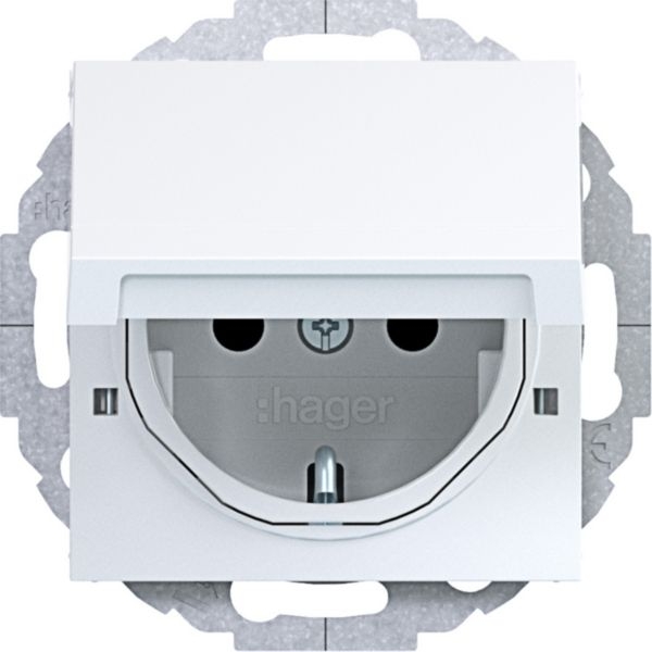 Hager WAS1213WG Schutzkontaktsteckdose mit Klappdeckel, arretierbar, erhöhter Berührungsschutz, 45° variable Einbaulage, Steckklemmen, A.x/C.x, lichtweiß glänzend