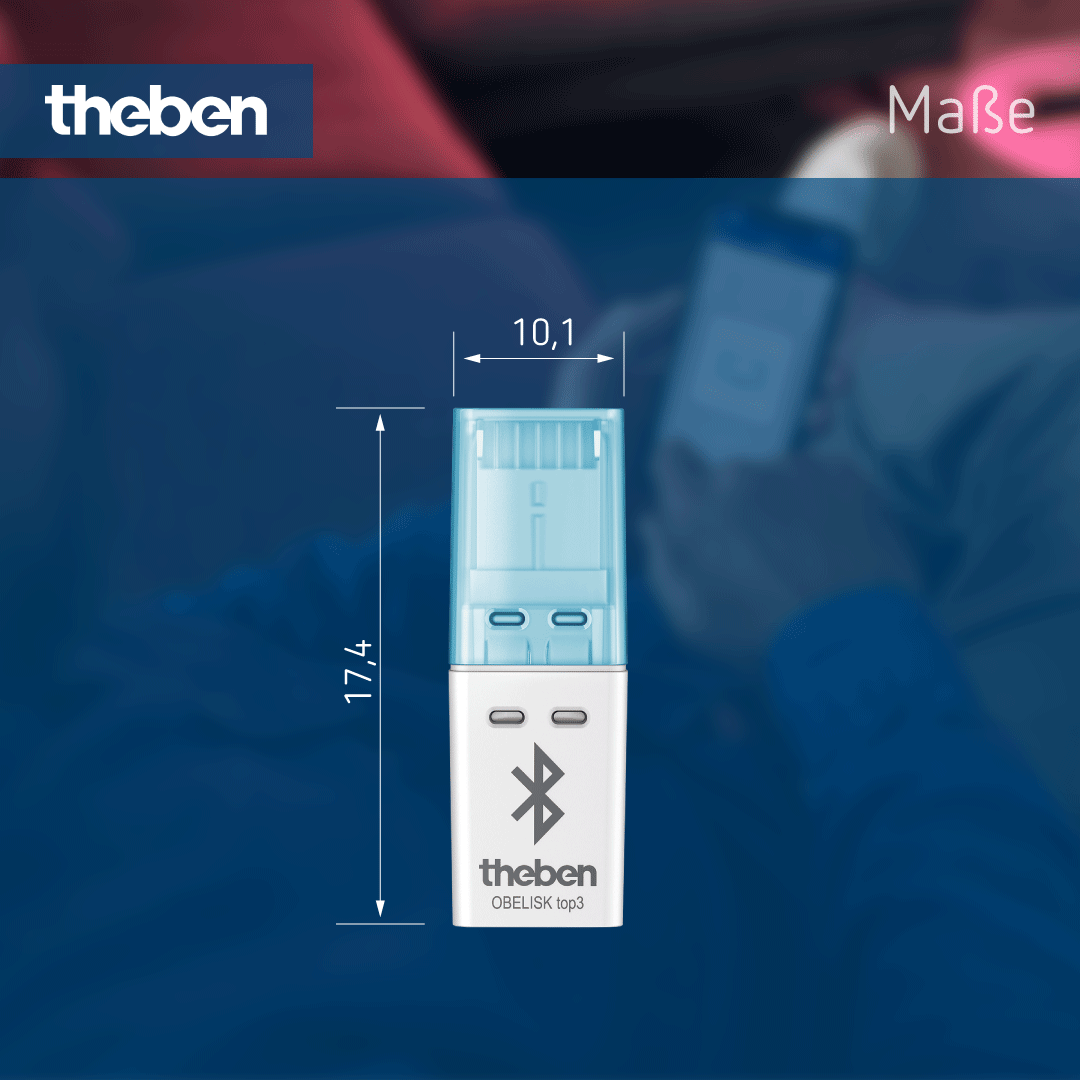 Maßblatt der Theben OBELISK top3 Bluetooth – Maße und Details für Installation und Nutzung Maßblatt Theben OBELISK top3 Bluetooth – Maße und technische Details für die Installation des Bluetooth-Moduls