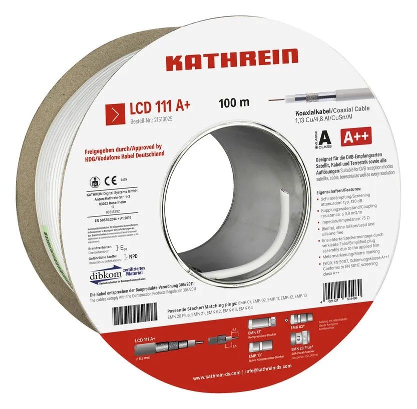 Kathrein LCD 111 A+ Koaxialkabel 6,9mm, 130 dB, 100m-Ring