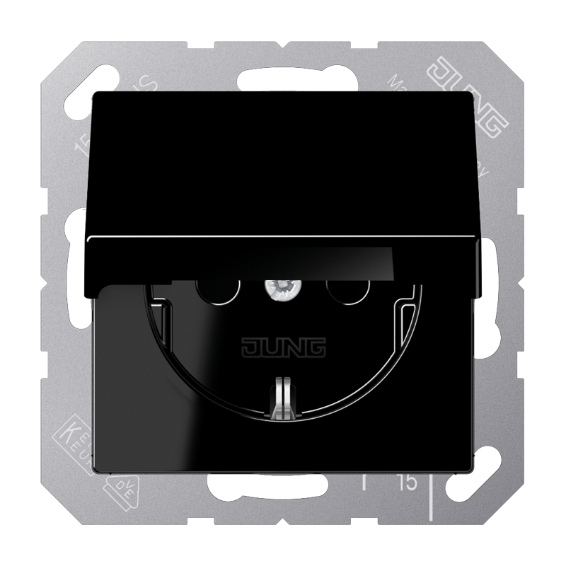 Jung A1520BFKLSW Schutzkontakt-Steckdose, Klappdeckel, Thermoplast, Serie A, schwarz