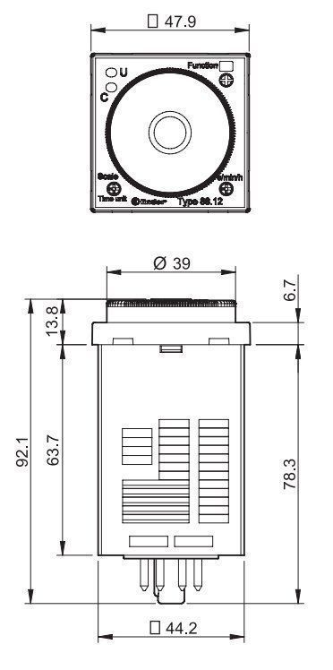 Finder 881202300002 Zeitrelais für Fronteinbau, 2 Wechsler, 5 A, für 24 bis 230 V AC/DC, 6 Zeitfunktionen -100 Std.