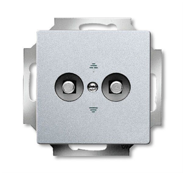 Busch-Jaeger 2095 UC-83 Potenzialausgleich-Steckdosen-Einsatz, 2-fach, ohne Spreize, aluminium silber matt, Plattform 63