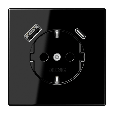 Jung LS1520-15CASW Schutzkontakt-Steckdose 16 A 250 V ~, mit USB-Ladegerät 1 x Typ A + 1 x Typ C, SAFETY+, Serie LS, schwarz