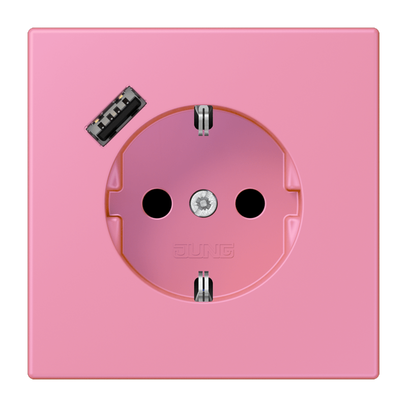 Jung LC152018A246 Schutzkontakt-Steckdose mit USB-Ladegerät Typ A, Safety+, Les Couleurs® 4320C, rose vif