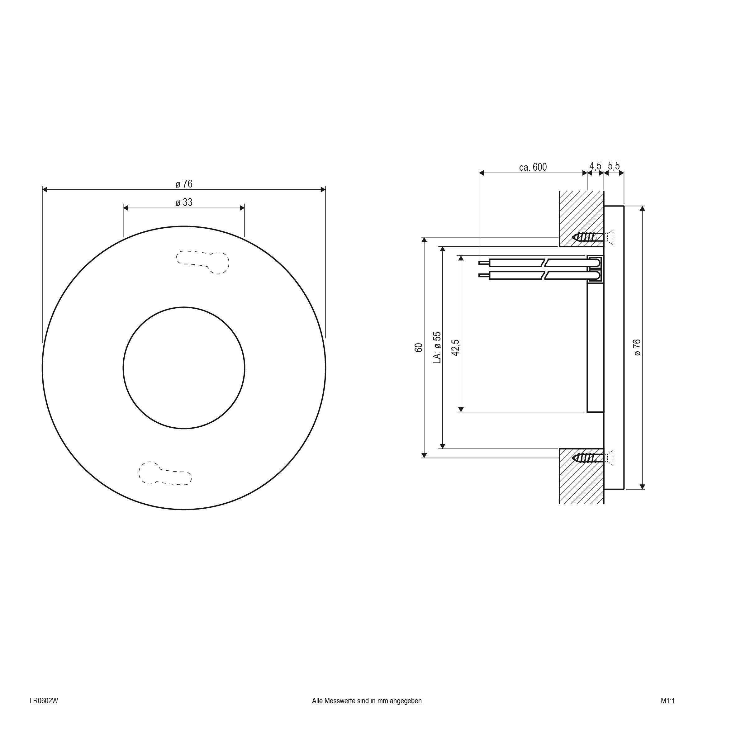 EVN LR0602 LED Einbauleuchte, 0,6W/32lm, warmweiß, IP44
