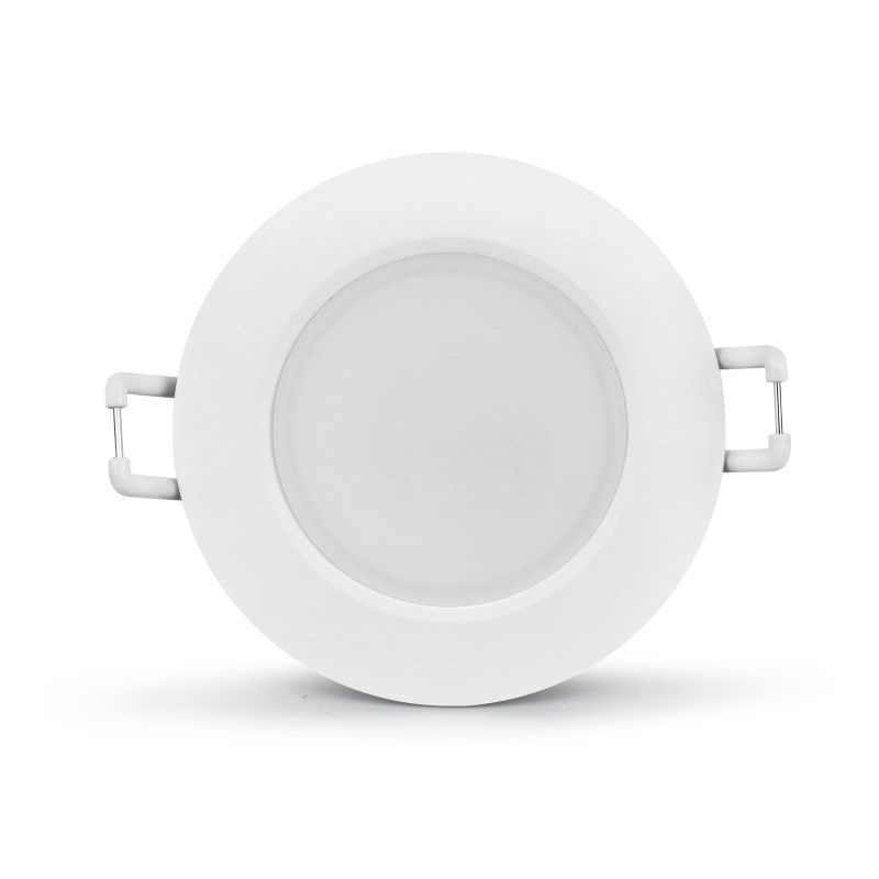 Heitronic 501457 LED Einbaustrahler DL7003, rund,  6,7 W, 3000/4000/6500 K, 550/630/610 Im, dimmbar, IP65, starr, weiß, schwarz und silber gebürsteter Abdeckring