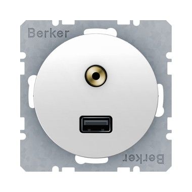 Berker 3315392089 USB/3,5 mm Audio Steckdose, R.1/R.3, polarweiß glänzend