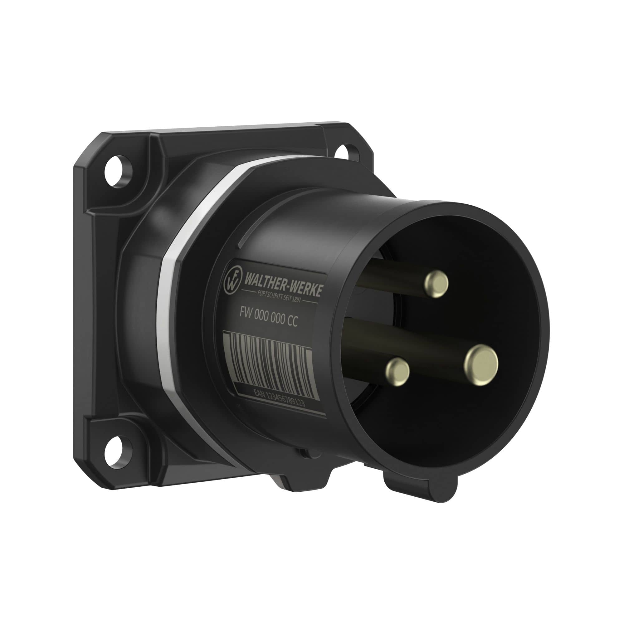 Walther Werke FW612308SK CEE NEO Anbaugerätestecker gerade 16A 3P 8h IP54 mit Schraubtechnik und 60x60mm Flansch