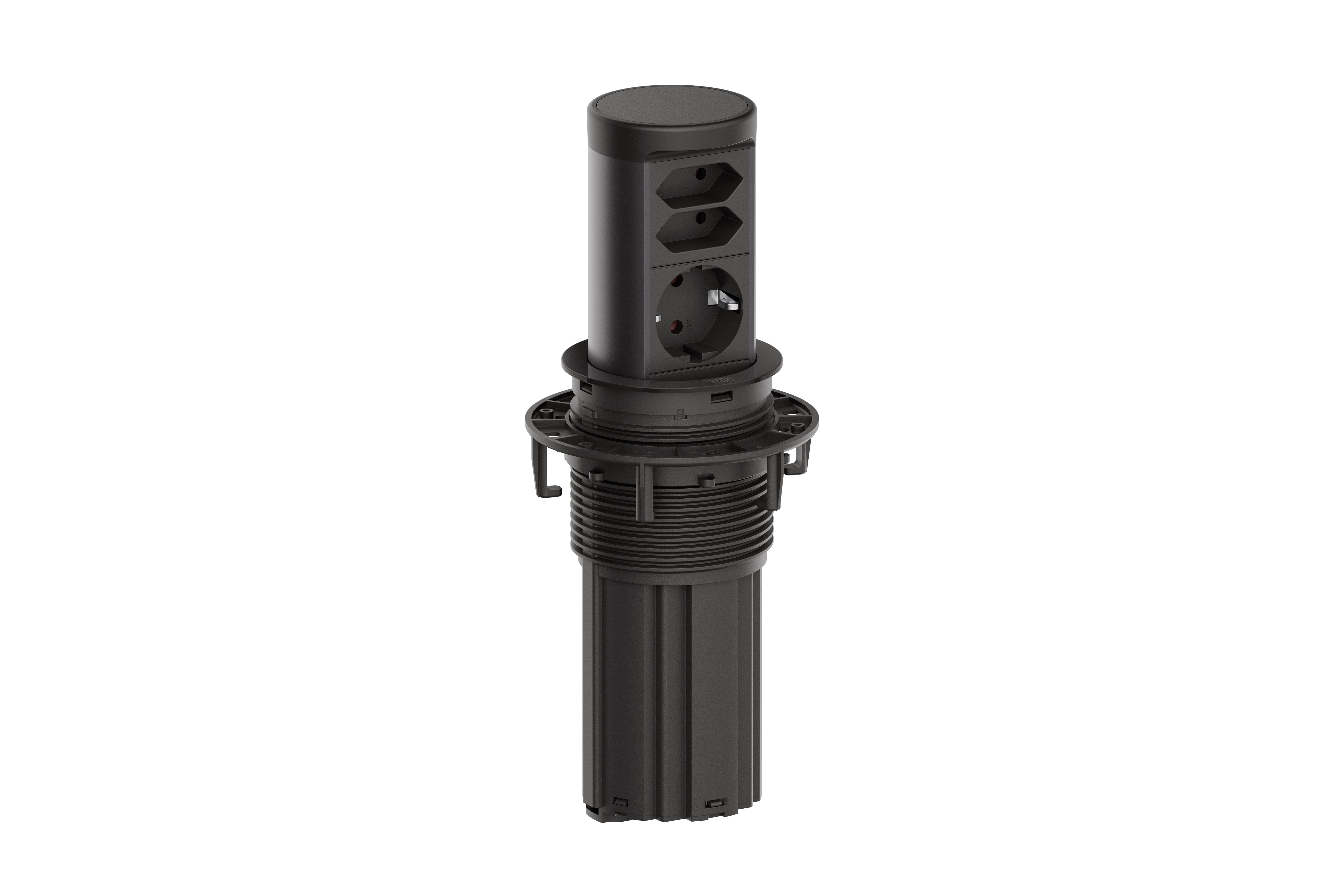 Bachmann BM0020504 Steckdoseneinheit ELEVATOR 2, versenkbar, 1x Schutzkontaktsteckdose, 2x Euro-Steckdose, 0,5 m GST18, schwarz matt