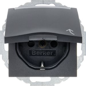 Berker 47461606 Schutzkontakt-Steckdose mit Klappdeckel, Beschriftungsfeld, erhöhtem Berührungsschutz, in 45°-Stufen variable Einbaulage S.x/B.x anthrazit matt