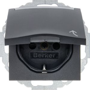 Berker 47461606 Schutzkontakt-Steckdose mit Klappdeckel, Beschriftungsfeld, erhöhtem Berührungsschutz, in 45°-Stufen variable Einbaulage, S.1/B.3/B.7, anthrazit matt