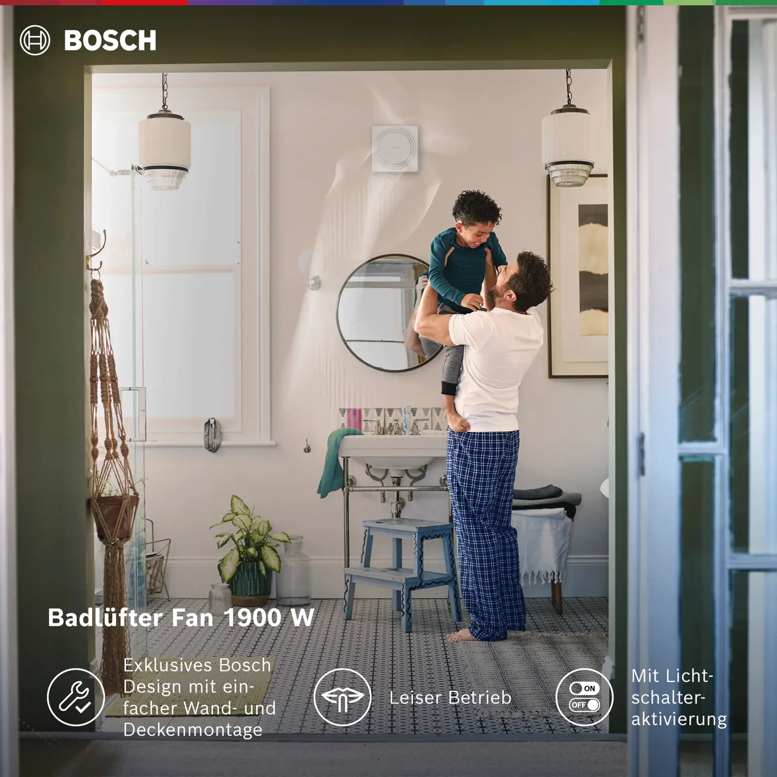 Bosch 7733703548 Badlüfter Fan 1900 W 100, Ø 100 mm, Silent-Funktion