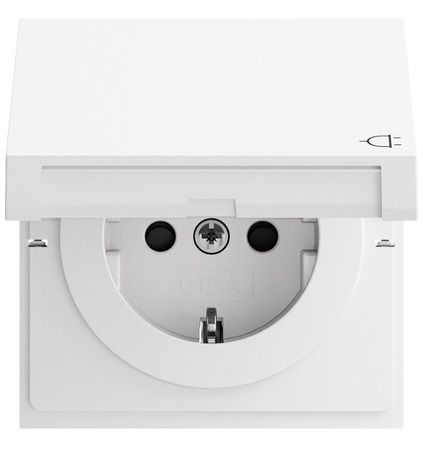 Gira 441470 Schutzkontakt-Steckdose Klappdeckel mit erhöhtem Berührungsschutz (Safety Plus) , Flächenschalter, reinweiß glänzend