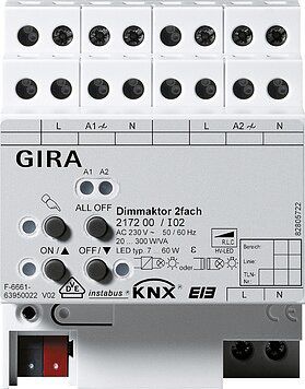 Gira 217200 Dimmaktor 2-fach, 2x300 W/VA für KNX