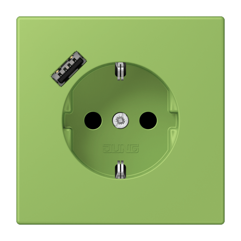 Jung LC152018A220 Schutzkontakt-Steckdose mit USB-Ladegerät Typ A, Safety+, Les Couleurs® 32051, vert 31