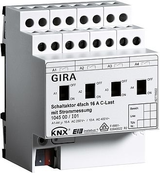 Gira 104500 Schaltaktor 4-fach 16A, mit Handbetätigung, C-Lasten