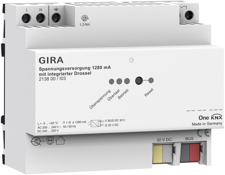 Gira 213800 Spannungsversorgung 1280 mA mit integrierter Drossel für Gira One und KNX