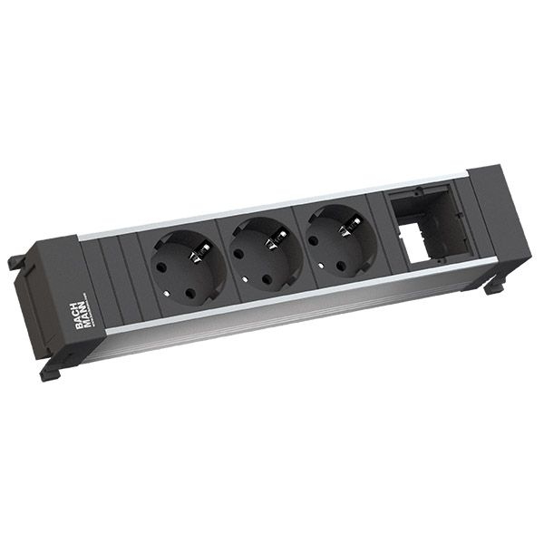 Bachmann 916.006 Power Frame, 3 Schutzkontaktsteckdosen, 1 Custom Modul leer, Zuleitung 0,2m H05VV-F3G1,5qmm mit GST18 Stecker