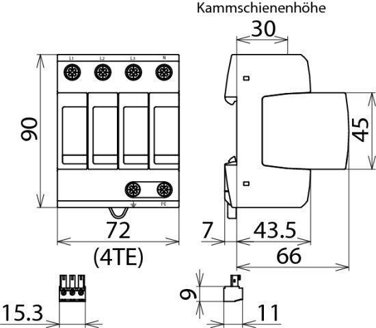 Dehn + Söhne 952405 Überspannungsableiter Typ 2 DEHNguard M 4-polig für TN-S-Systeme