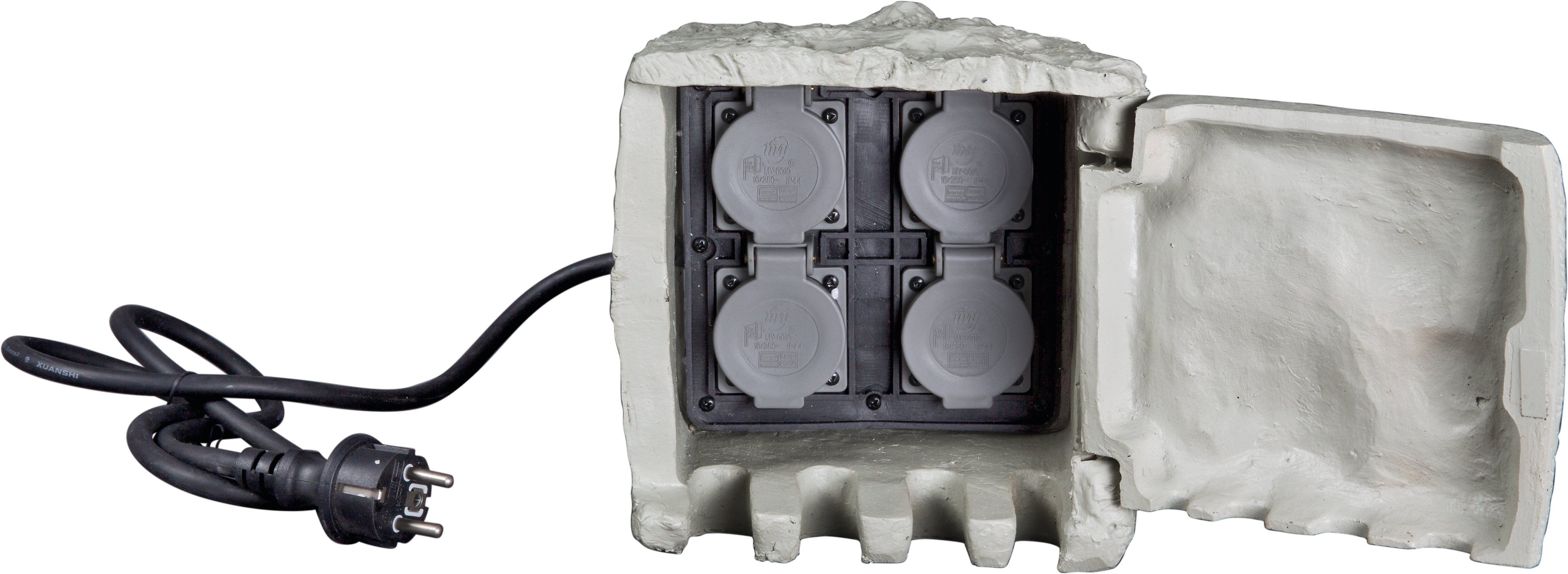 Heitronic 35114 Energieverteiler Stein, 4-fach, IP44, mit 1,5 m Anschlusskabel, grau