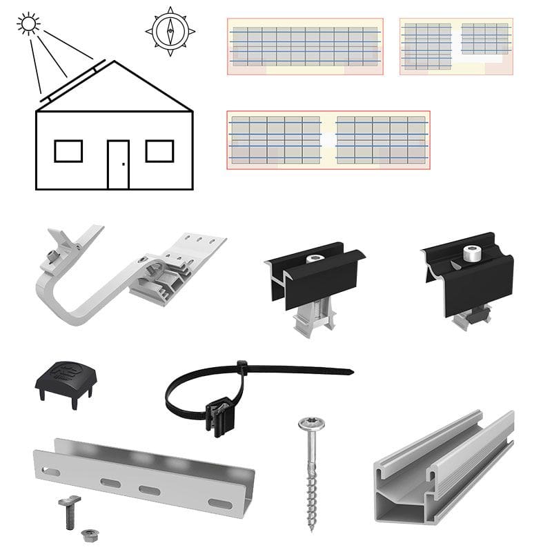 K2 E24-PV-SET3-UKS-20 Unterkonstruktions-Set Schrägdach für 20 Module (ca. 8-9 kWp)