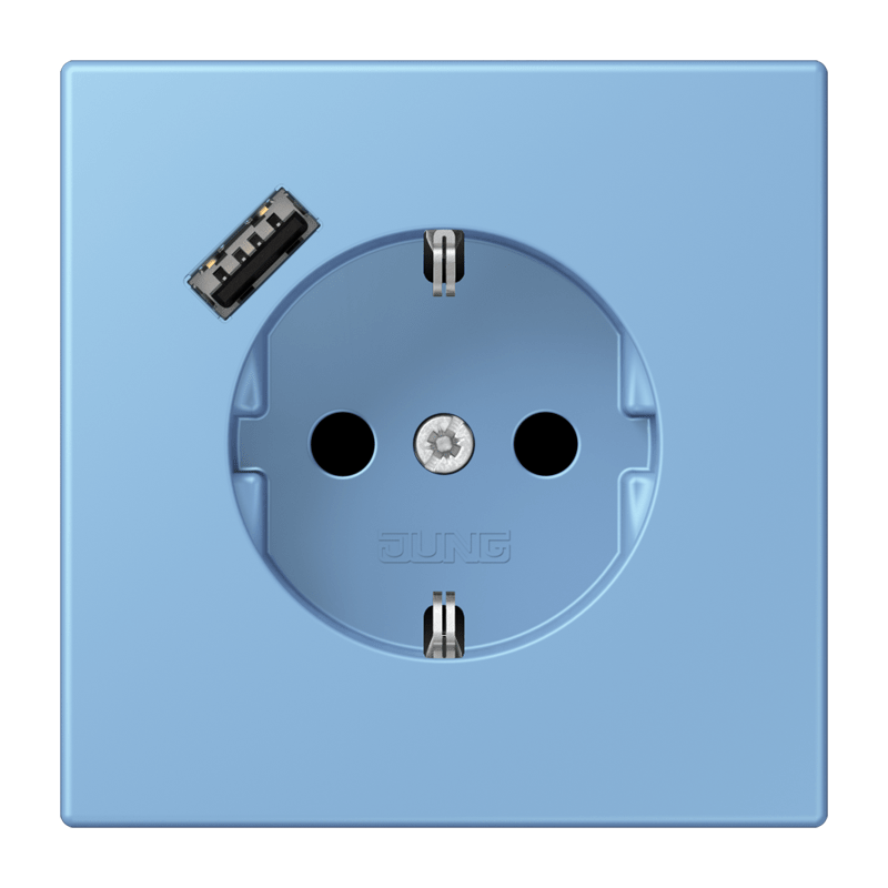 Jung LC152018A256 Schutzkontakt-Steckdose mit USB-Ladegerät Typ A, Safety+, Les Couleurs® 4320N, bleu céruléen 59