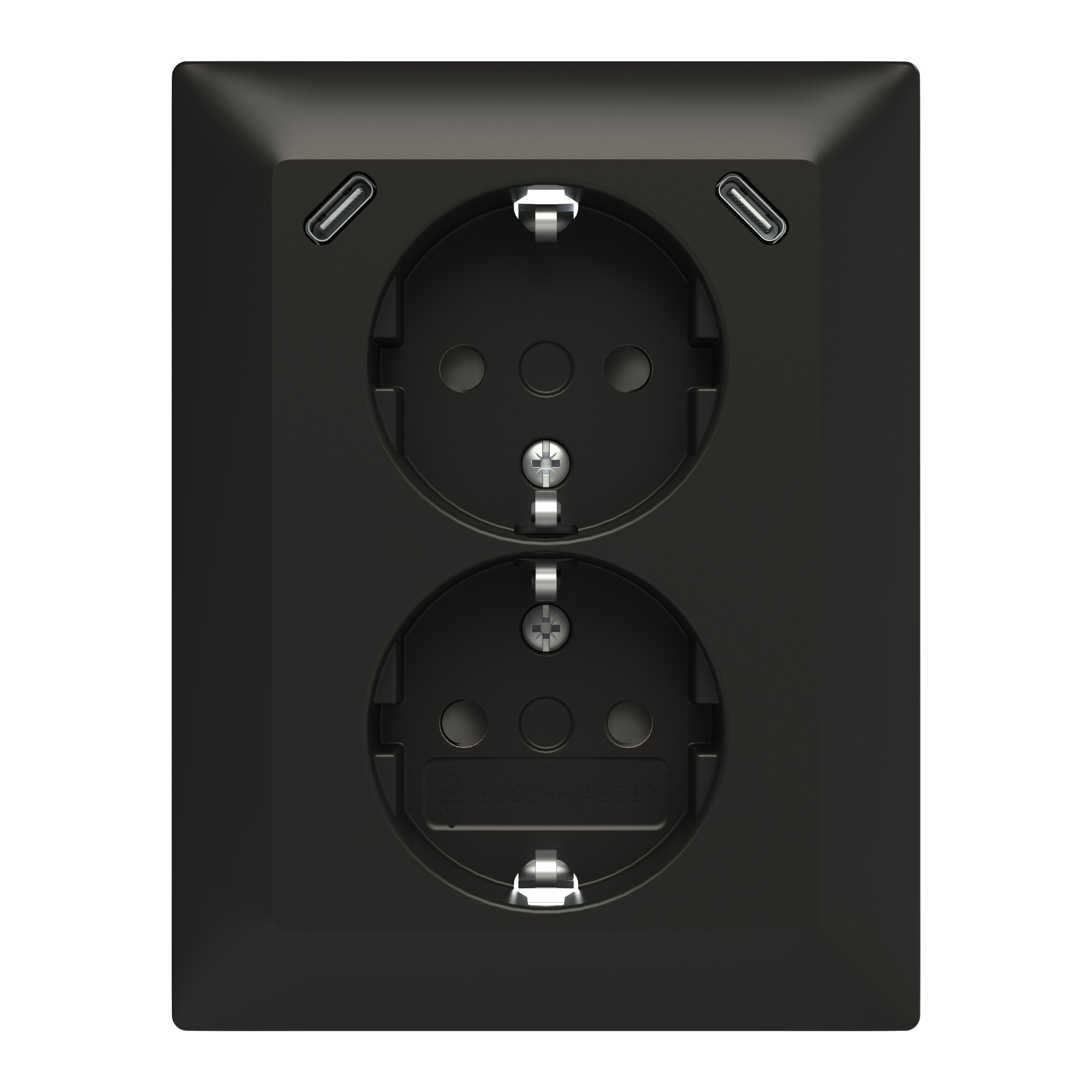 Busch Jaeger 202EUJRB2USBC-915 Schutzkontakt USB-Doppelsteckdose Safety+ mit 2x USB C, ohne Spreize, schwarz matt