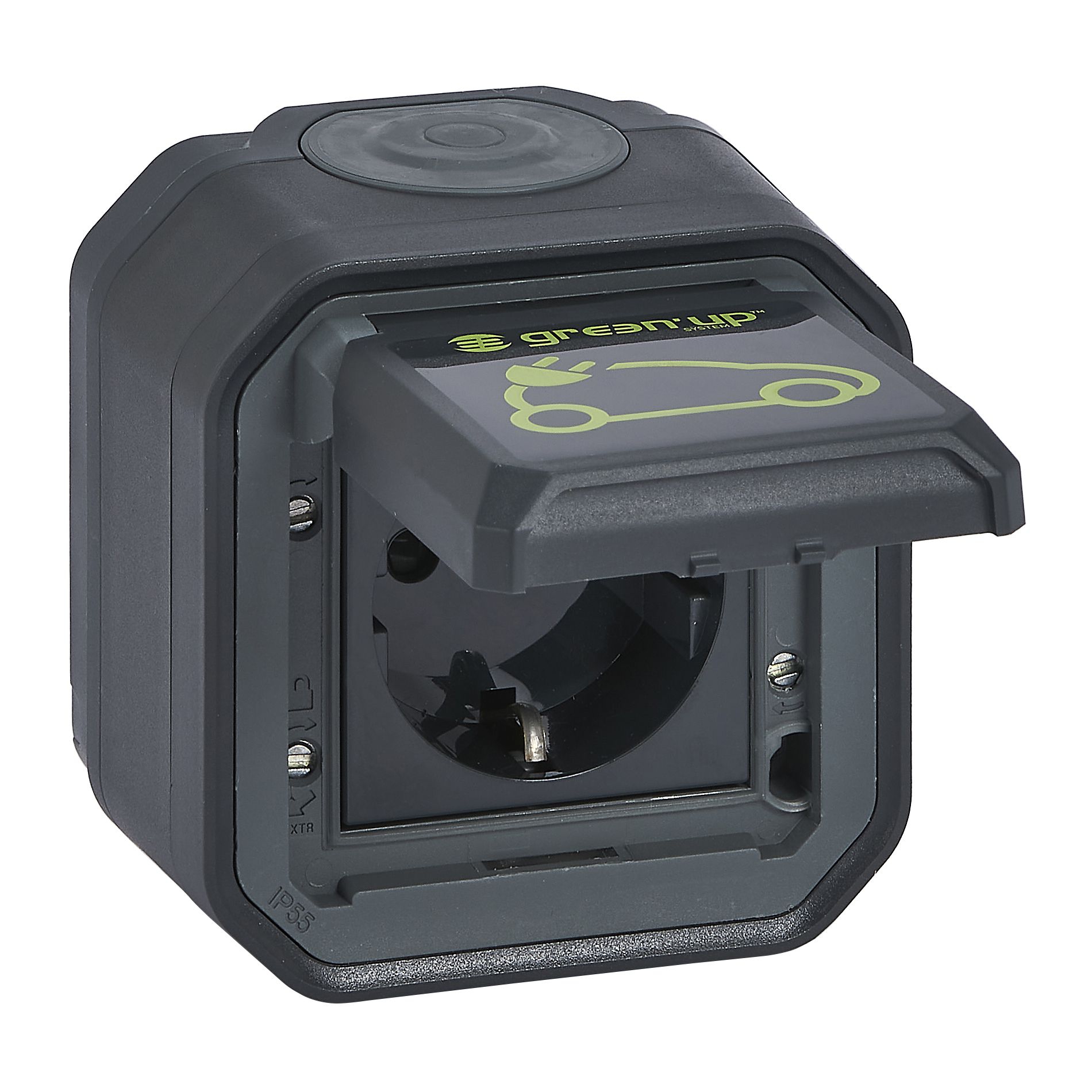 Legrand 069708L Plexo New Feuchtraum-Aufputz Green'Up Schutzkontakt-Steckdose, erhöhter Berührungsschutz, anthrazit