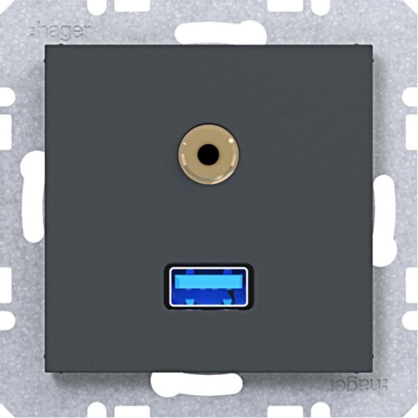 Hager WAF4381AT USB / 3,5 mm Audio Steckdose, A.x/C.x, anthrazit matt