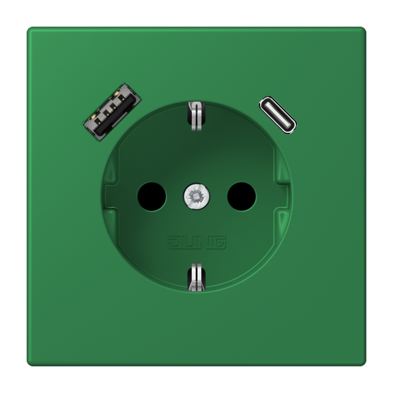 Jung LC152015CA219 Schutzkontakt-Steckdose mit USB-Ladegerät Typ AC, Safety+, Les Couleurs® 32050, vert foncé