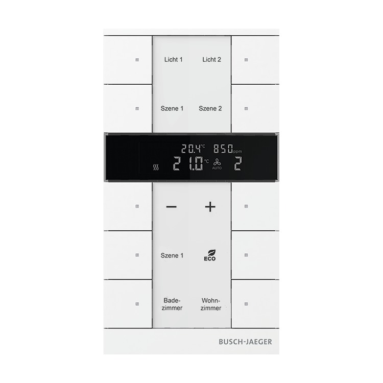 Busch-Jaeger SBC-F-10.0.11-84  Raumtemperaturregler mit VOC/Feuchte-Sensor und Bedienfunktion, 10-fach, studioweiß glänzend, Busch-Tenton®