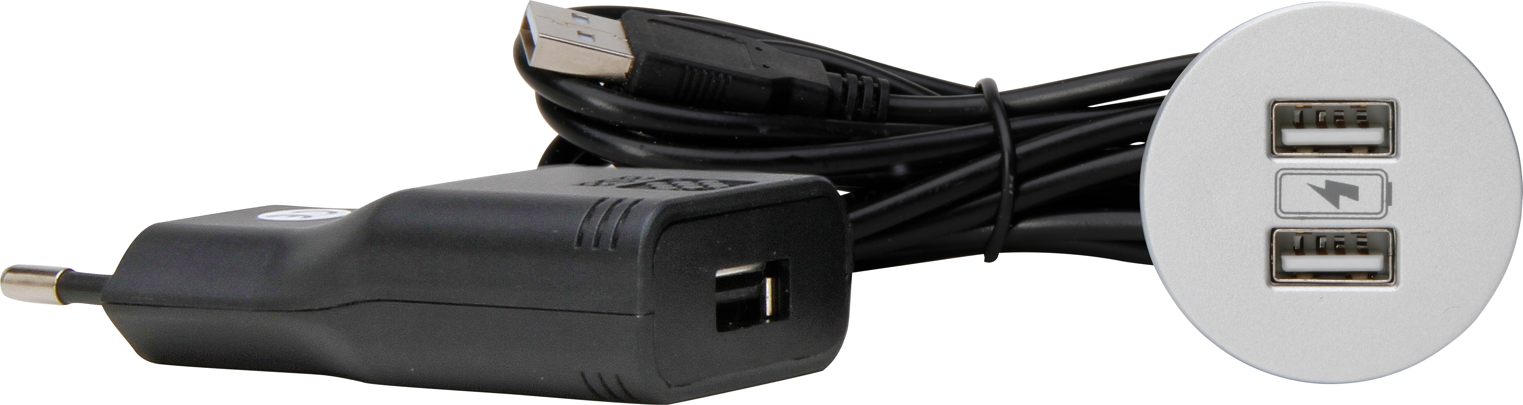 Kopp 939721010 VersaPICK USB Einbauset mit 2x USB, rund, alu, Kunststoff
