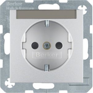 Berker 41491404 Schutzkontakt-Steckdose mit Beschriftungsfeld, erhöhtem Berührungsschutz und Schraub-Liftklemmen, S.x/B.x, alu matt
