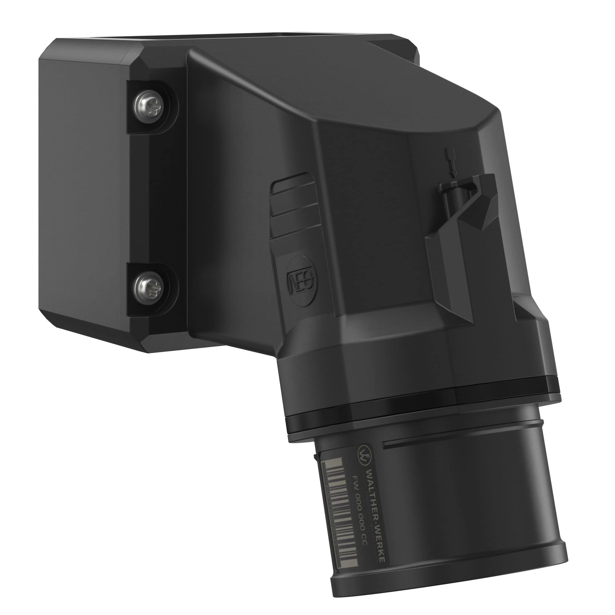 Walther Werke FW714508SK CEE NEO Wandgerätestecker schräg 16A 5P 8h IP54 mit Schraubtechnik und drehbarem Boden